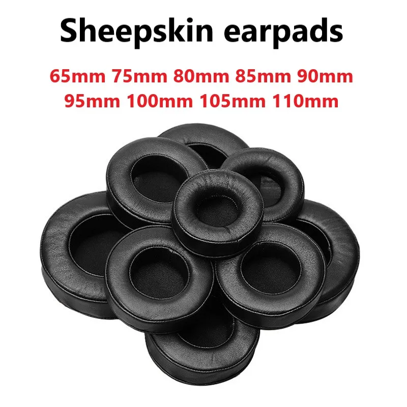 sheepskin Universal round earpads genuine leather memory foam thickened headphone cover earpads cushion 65mm 70mm 80mm 90-110mm