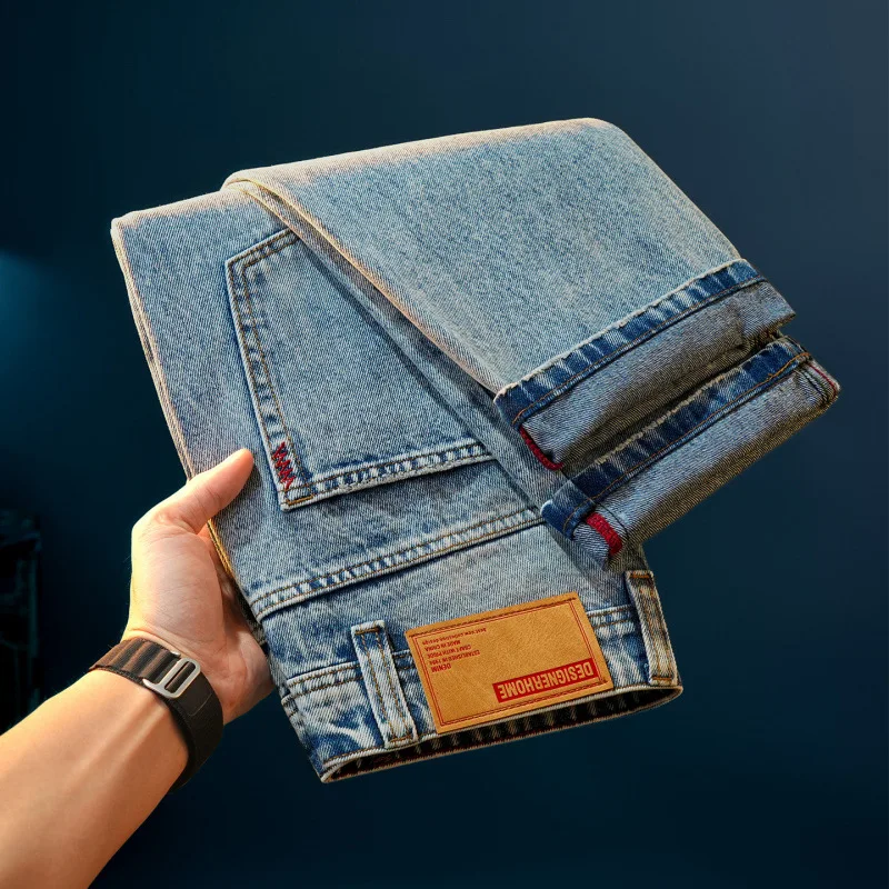 

Мужские джинсы в стиле ретро, простые и универсальные модные городские деловые мужские брюки, свободные прямые осенние брюки