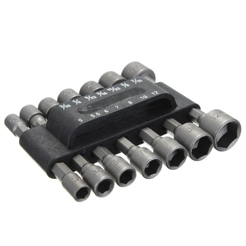 14Pcs Power Nut Driver Drill Bit Set SAE Metric Socket Wrench Screw 1/4"Hex Shank Wrench Tool Set Snap Cross