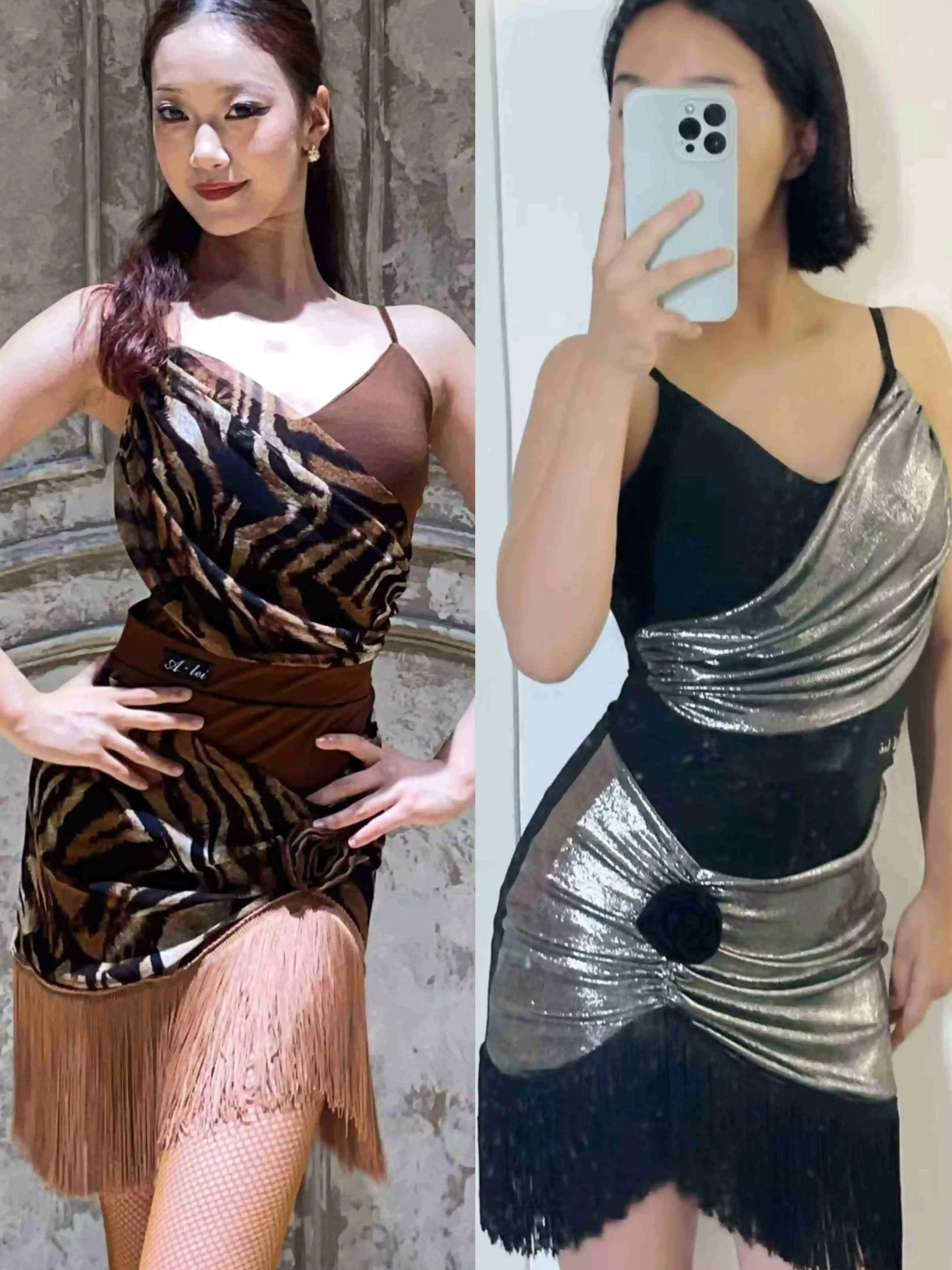 

New Latin Dance Competition Dress For Lady Sexy Print V-neck Tassels Dress Chacha Rumba Samba Dance Performance Costumes DN21586