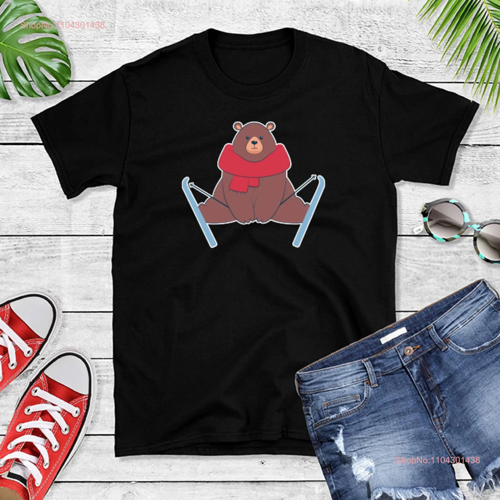 Bear T Shirt Snow Ski Cute Idea Funny Papa Outfit long or short sleeves