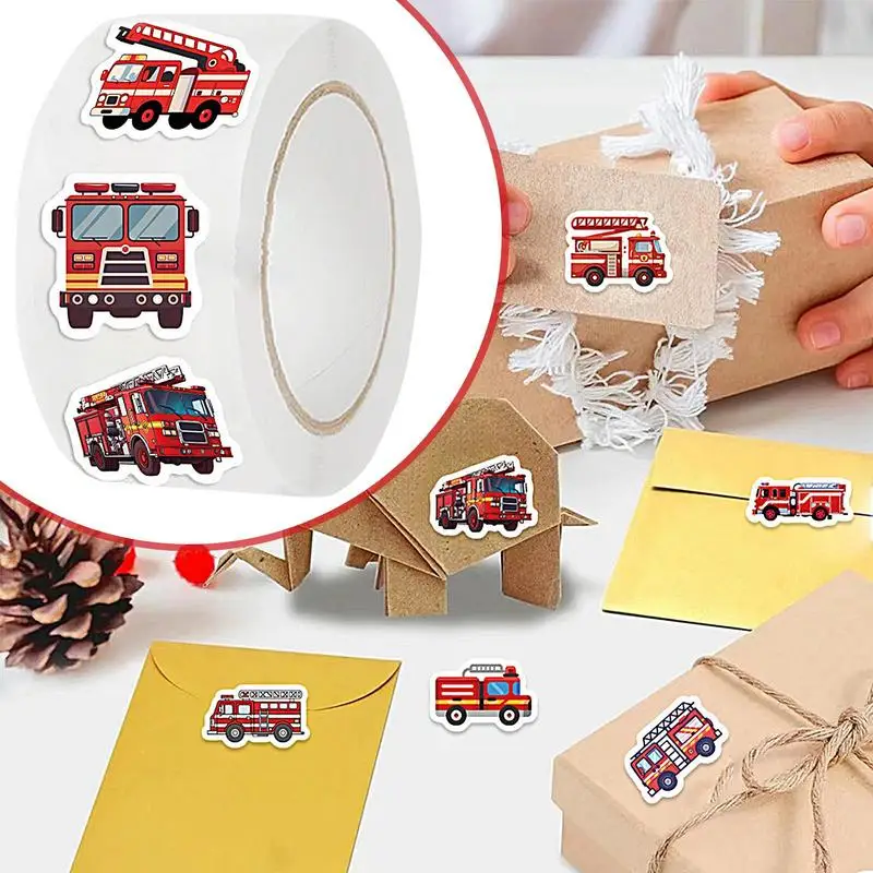 Naklejka strażacka 500X Samoprzylepne wodoodporne naklejki budowlane Kreskówkowe dekoracje urodzinowe dla dzieci Torby na prezenty