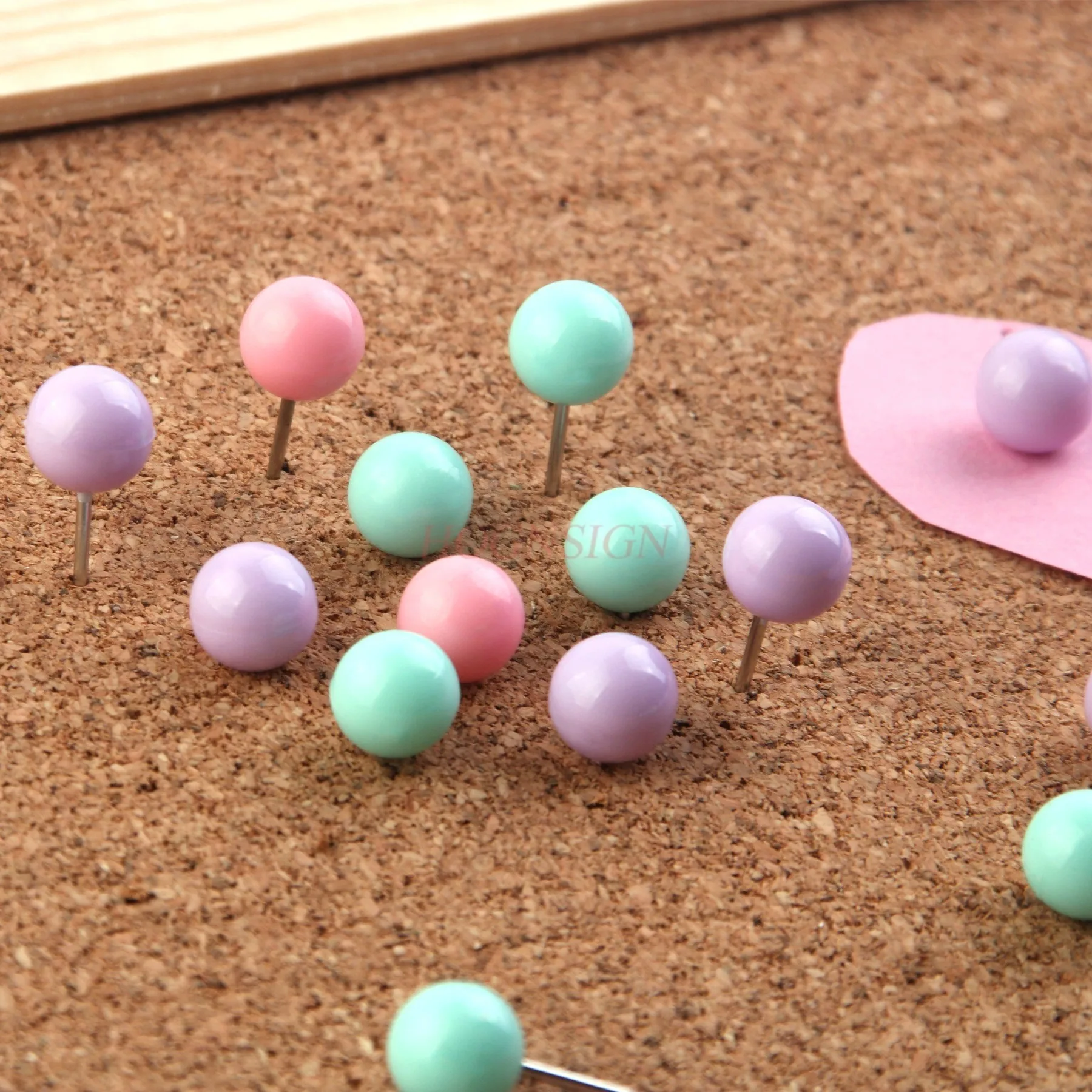 50pcs Macaron colored earth nail, big head art character nail, soft wooden card, teacher's universal message, drawing pin