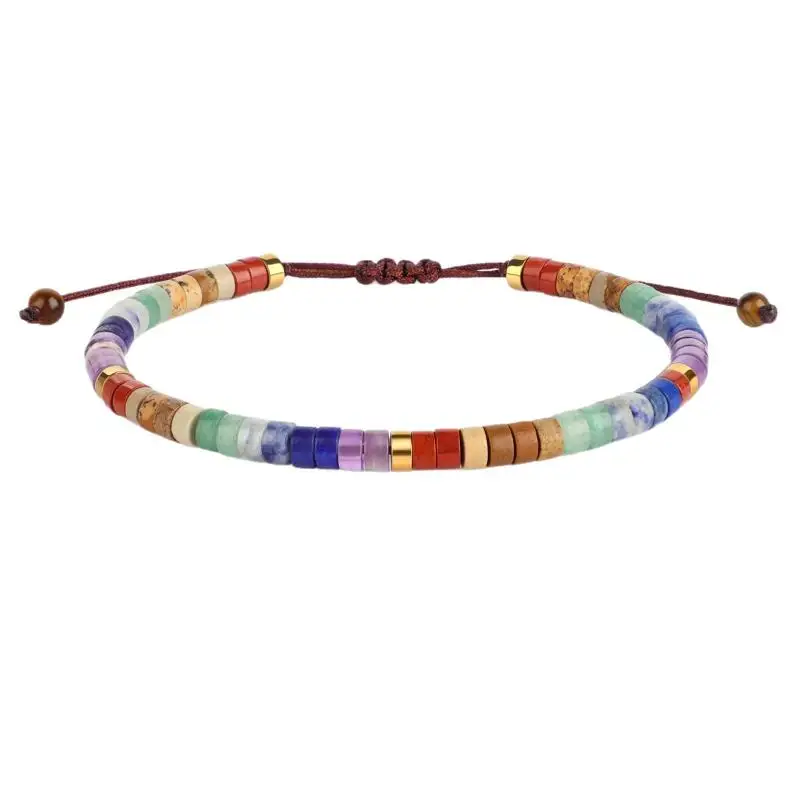 For Women With 7 Chakra Colors Red Orange Yellow Green Indigo Violet 7 Chakra Bracelet Natural Stone Beaded Woven Jewelry