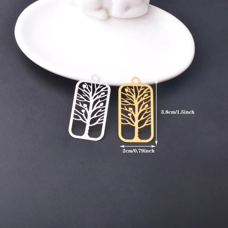 20 Stück AB1509 Messing Quadratische Filigran-Schmuckanhänger Goldener Baum-Anhänger DIY Damen Ohrring Halskette Zubehör – Detail 2