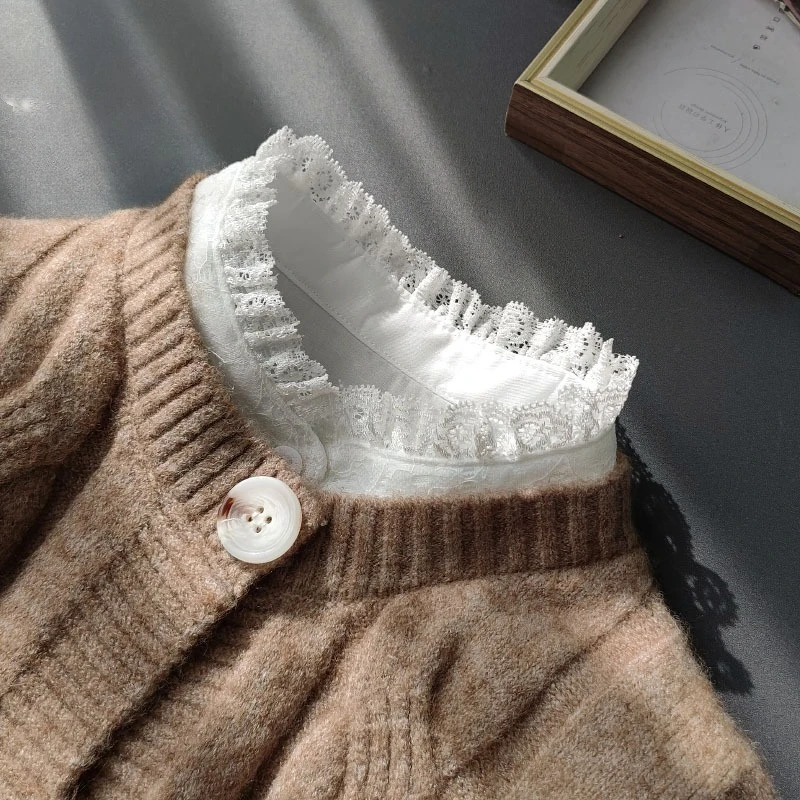 Picture 3: Vintage Lace Stand Collar Fake Collar,Cotton Detachable Peter Pan Collar for Sweaters Shirt,Feminine Victorian Style Lace Collar