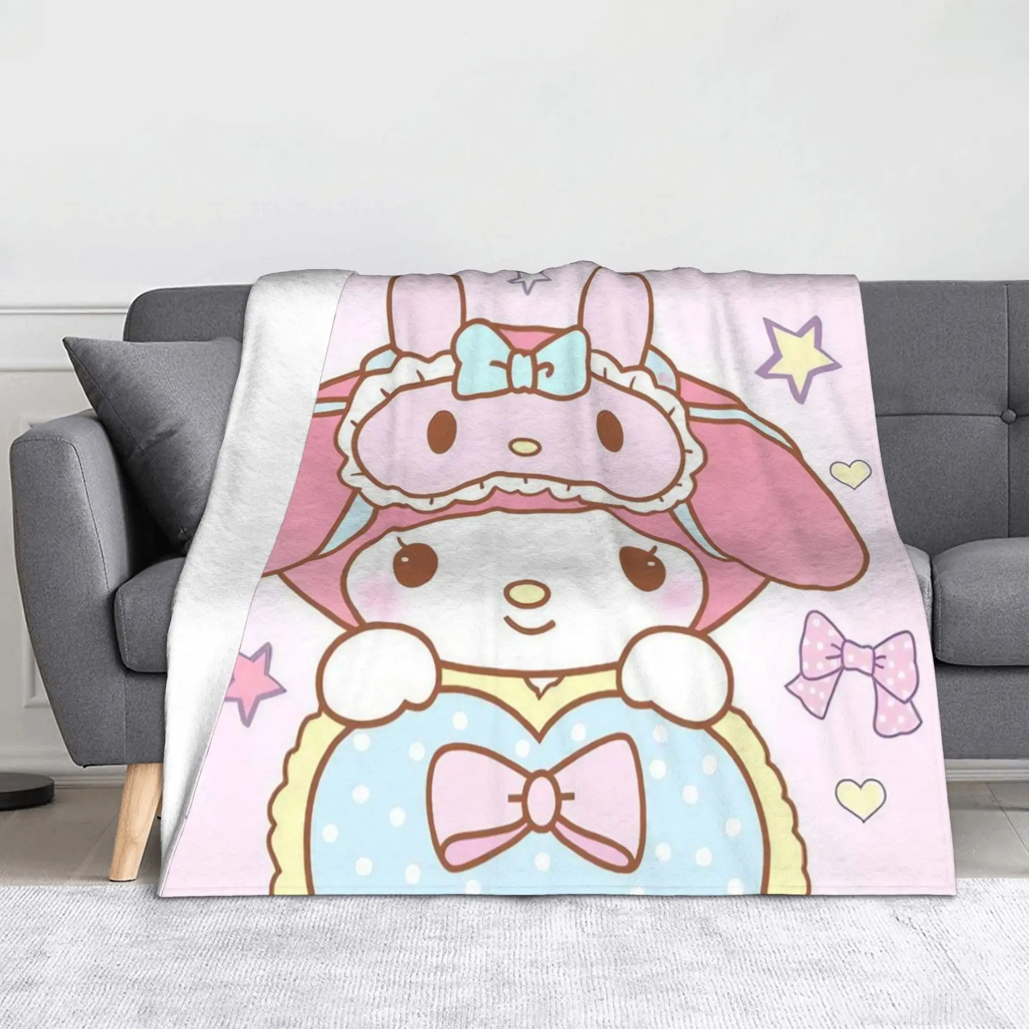 

My Melody Fleece Throw Blanket Sanrio Cute Cartoon Characte Blanket for Bed Travel Super Soft Plush Thin Quilt