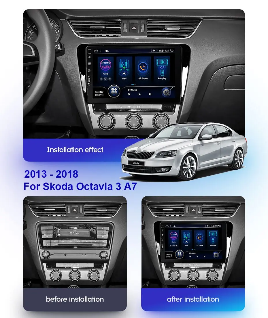 8+256GB Carplay DSP Android 12 Auto Radio Stereo For Skoda Octavia 3 A7 2013 - 2018 Multimedia Video Player 2 DIN GPS Navigation