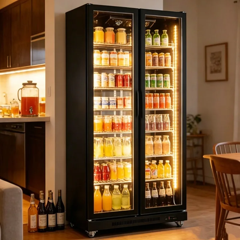Airo Commercial Full Screen Wine Cabinet Refrigerator LED Light Glass Material Cool Temperature Adjustable Color Display Freezer
