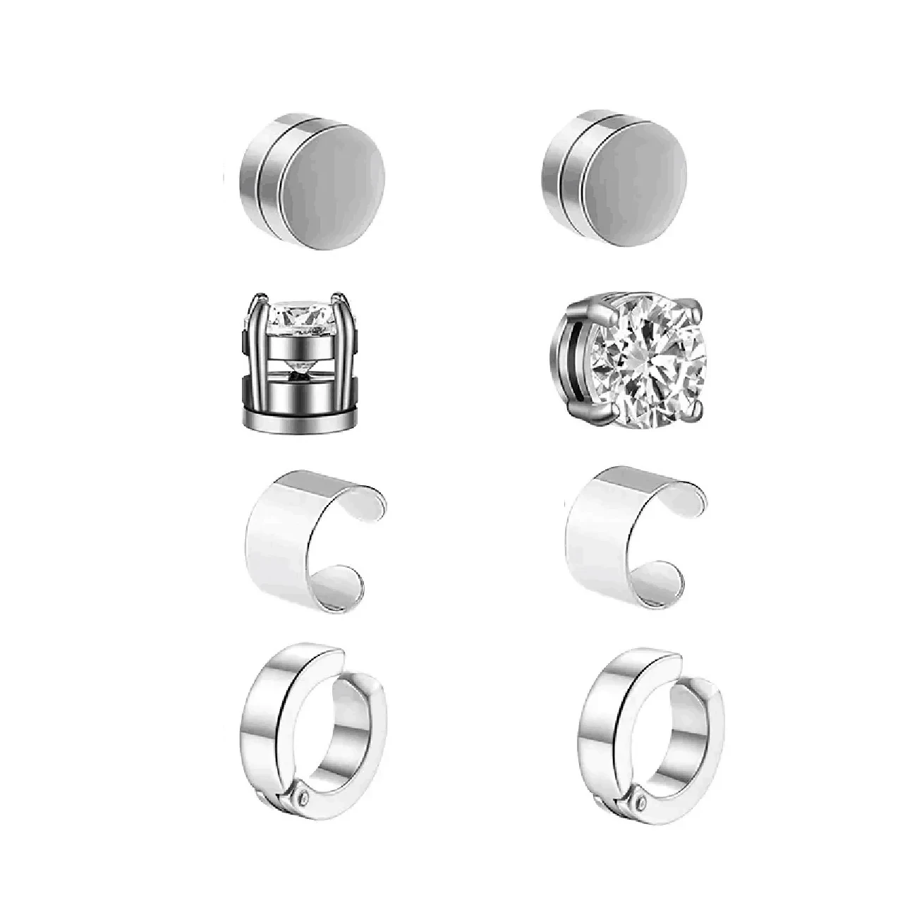 1 Pairs of Men\'s Fashionable Ear Hole Free Magnet Zircon Stainless Steel False Earring Set Unisex Non Piercing Clip Earrings