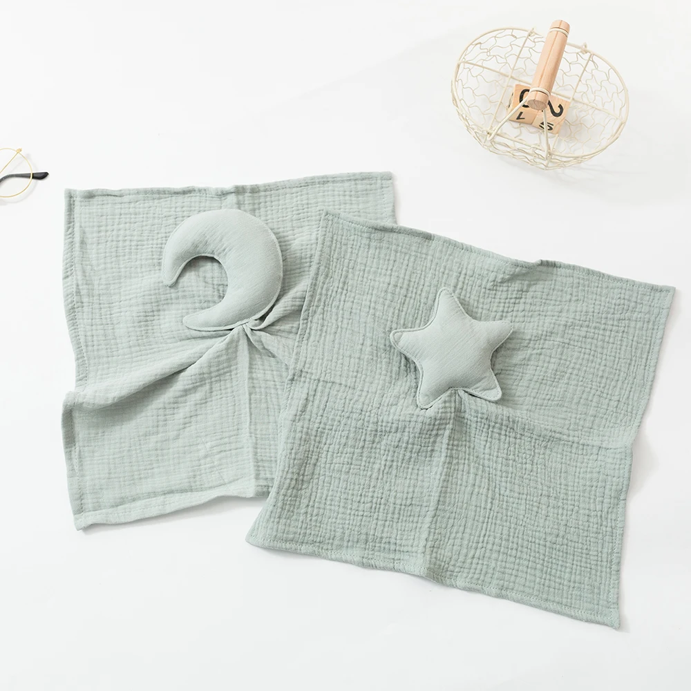 Baby Cotton Muslin Comforter Blanket Soft Newborn Moon Star Sleeping Dolls Kids Sleep Toy Soothe Appease Towel Bibs Saliva Towel