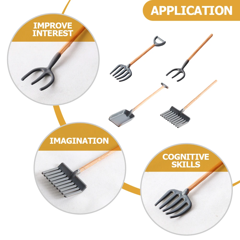 4 pezzi mini set di attrezzi agricoli giocattoli di simulazione in plastica set da giardinaggio per bambini accessori per casa delle bambole decorazioni in stile rurale mini rastrello