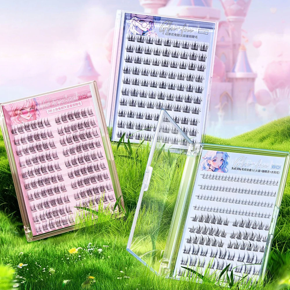 BQI 10 rangées de faux cils camélia sans colle de grande capacité, cils supérieurs et inférieurs naturels, faux cils de maquillage quotidien