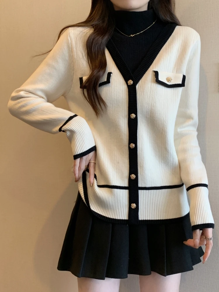 

Утепленный свитер с воротником-стойкой для женщин, весна-осень, большие размеры, стройнящий эффект, вязаный топ в стиле «Маленький аромат»