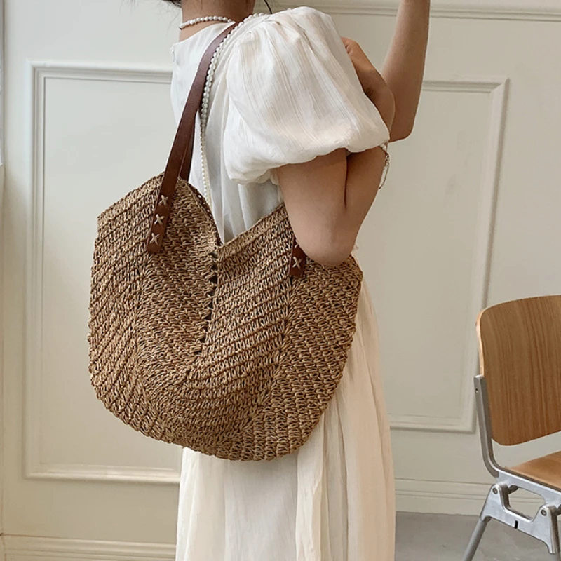 Weave Tote Bag Female Bohemian Shoulder Bags for Women 2023 Summer Beach Straw Handbags and Purses Lady Travel Shopping Bags