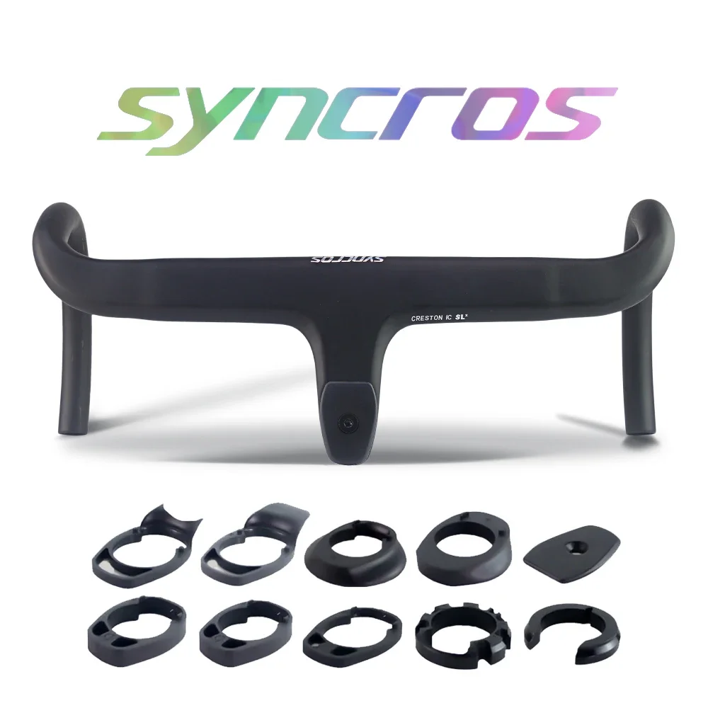 

Syncros Chrome Logo Road Bike Handlebar Carbon Fiber Internal Cable Integrated Handlebar with Spacers Road Bicycle parts