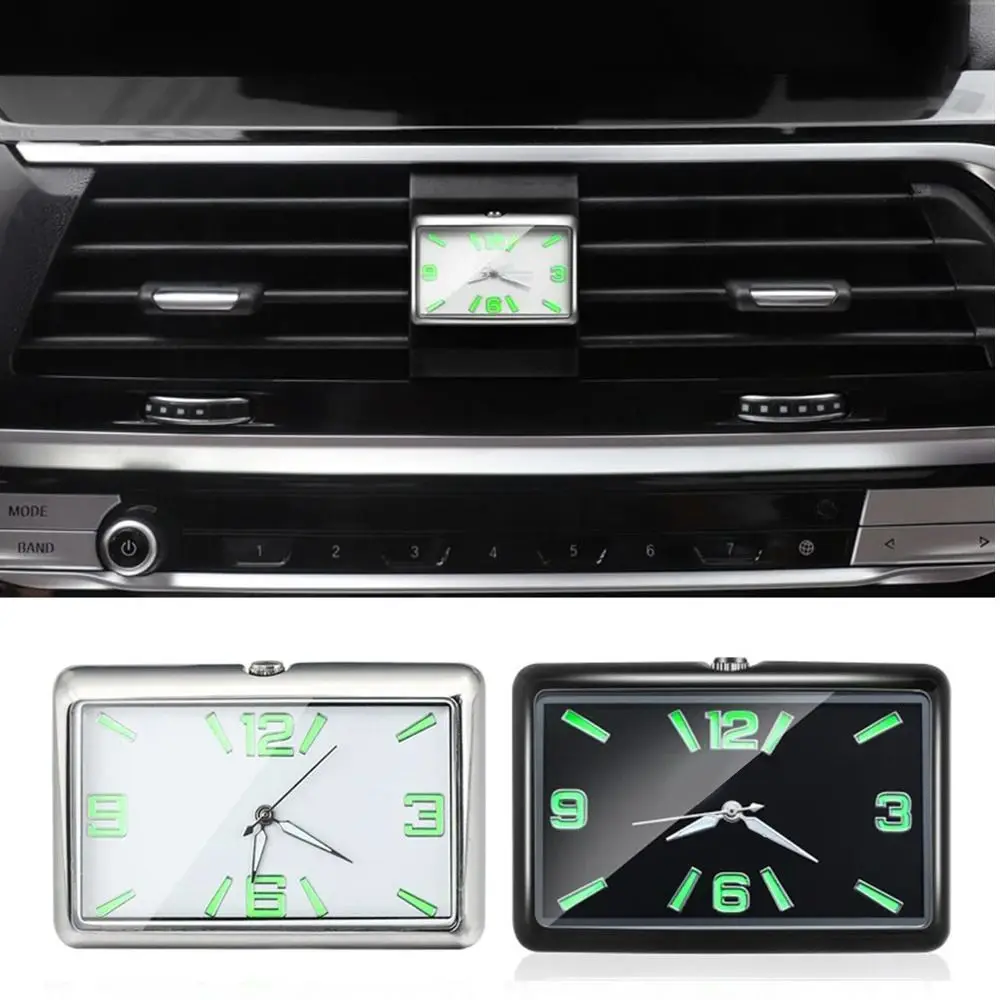 Plated Metal Car Dashboard Clock Square Mini Car Square Decorative Clock Luminous Stick-On Luminous Hands Watch Auto Accessories