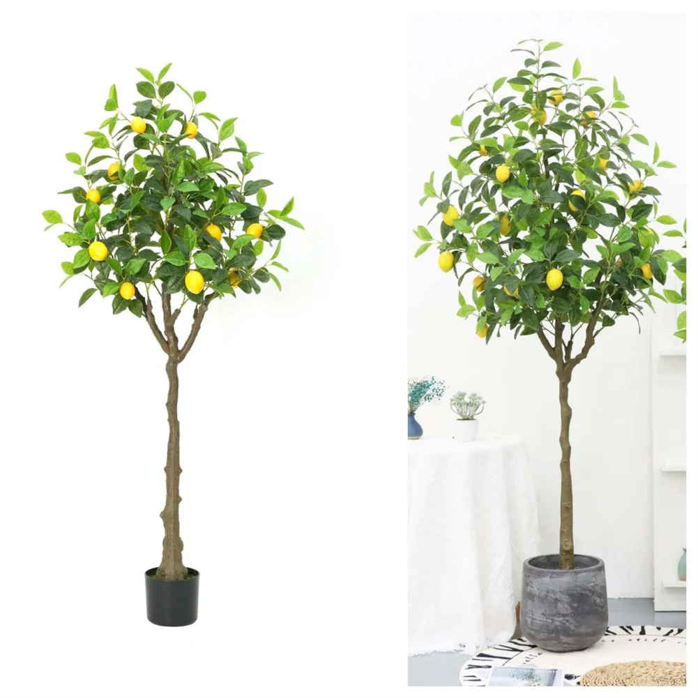 US Artificial Lemon Tree 3.9ft/4.9ft Tall Lemon Plant In Pot Lemon Fruit Tree Pre Potted Faux Lemon Tree Artificial Potted Plant