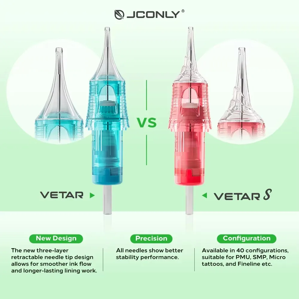 JCONLY VETAR S PMU إبر خرطوشة الوشم 20 قطعة سم/م تعقيم سلامة الوشم الإبر خراطيش منحني ماغنوم لقلم الوشم