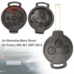 3/4 Buttons Car Key Shell Uncut Blade Black Remote Fob Cover Smart Key Cover for Mercedes-Benz Smart/Fortwo 450 451 2007-2013