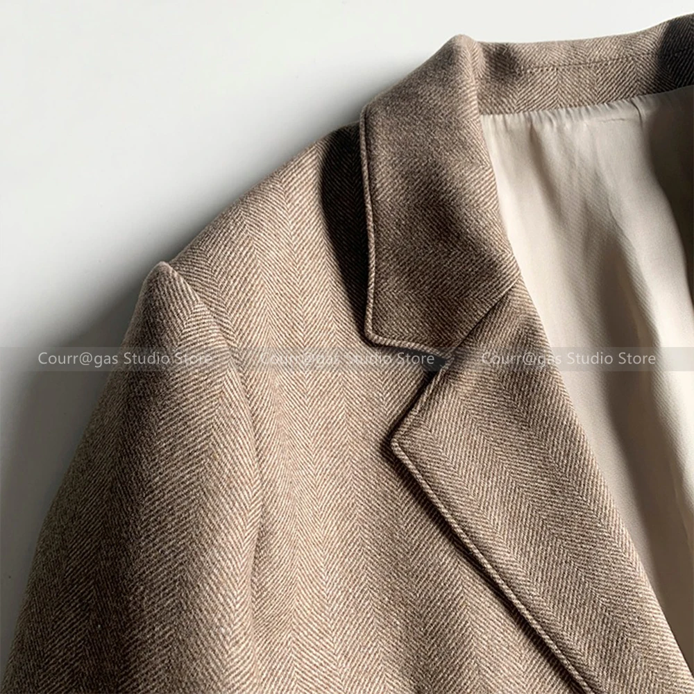 Autumn and winter retro commuter wool suit single-breasted loose casual British style suit jacket