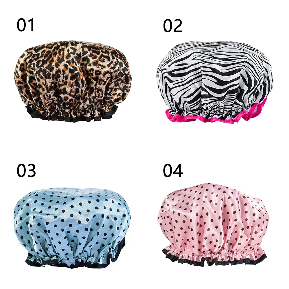 1Pc Shower Caps women towel Thick  Double Layer Leopard Printing Waterproof Bath Hat Shower Hair Cover Shower Caps Bathroom