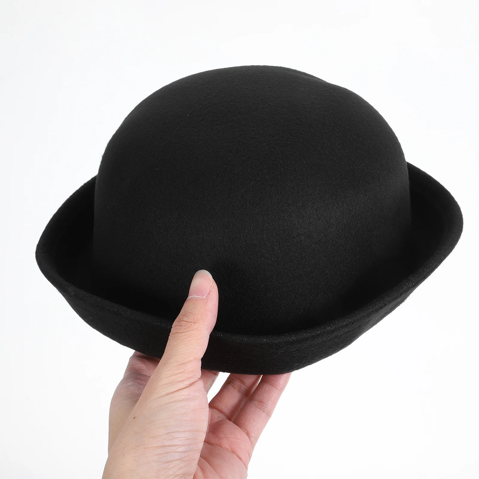 Chapeau dôme en laine noir pour femmes, mode doux et respirant, bord enroulable, chapeau melon d'hiver et d'automne, chapeaux de fête