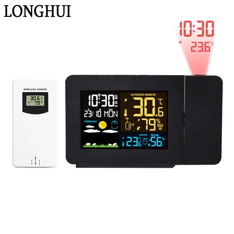 

3391 Color Screen Weather Forecast Time Projection Alarm Clock Weather Station LED Temperature Humidity Digital Electronic Clock