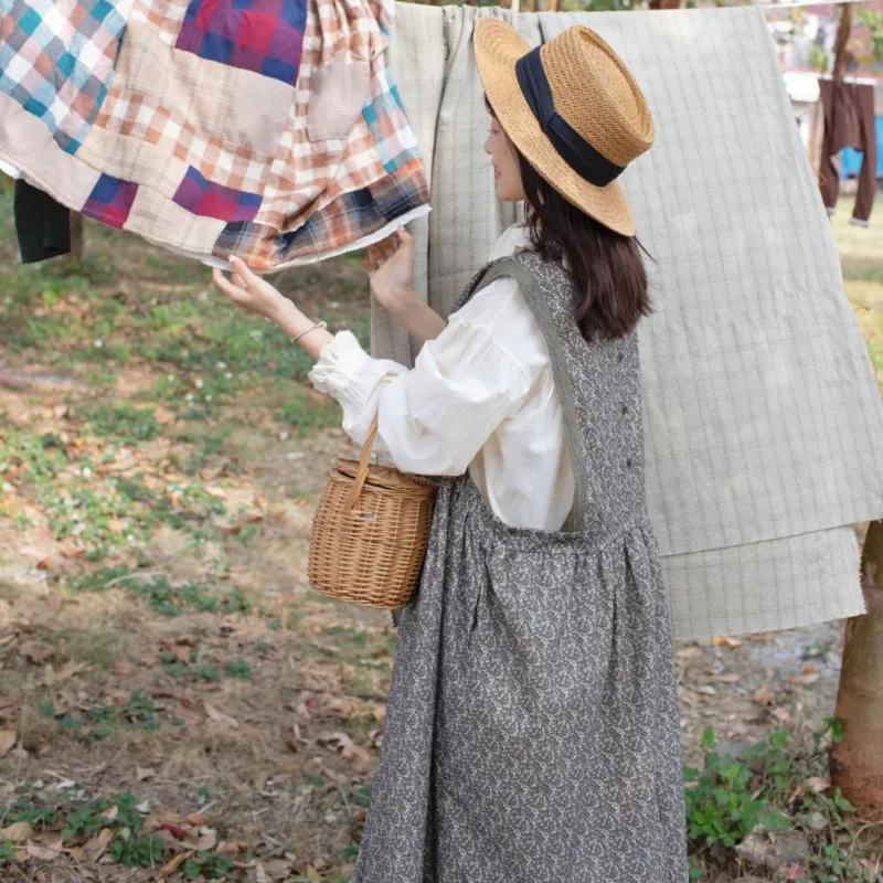 Johnature 2025 vestido de primavera novo doce vestido floral feminino vintage japonês casual solto camadas bainha externa vestidos colete de renda