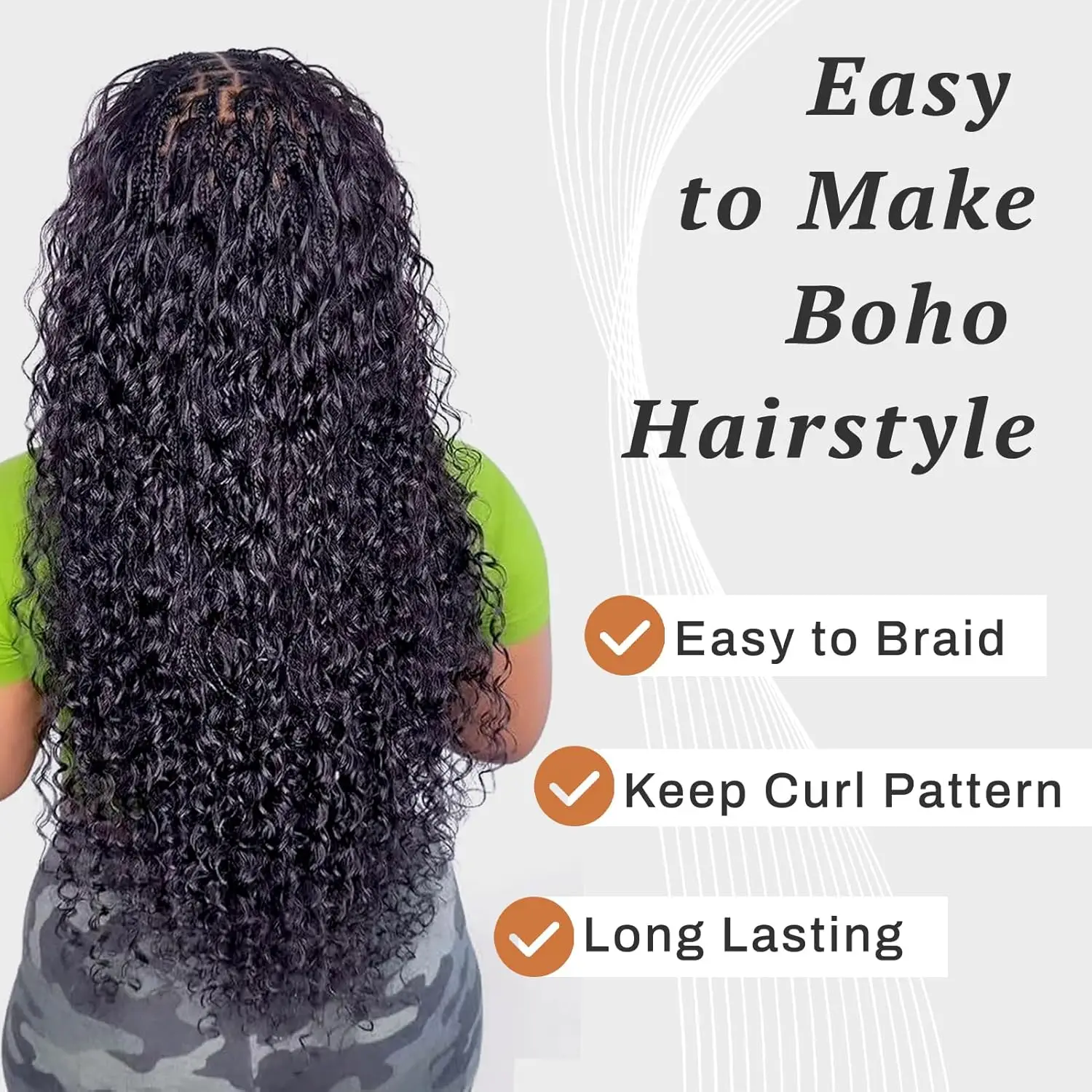 شعر مموج عميق للتضفير 20 بوصة 2 حزم شعر تجديل صناعي أسود طبيعي لضفائر بوهو بدون لحمة رطبة