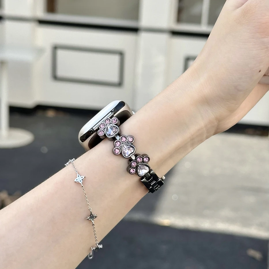 سوار لساعة Apple Watch 38 مم 40 مم 41 مم 42 مم 44 مم 45 مم 46 مم 49 مم سوار Cat's Paw Zircon المعدني لساعة Iwatch Series 10 9 8 7 6 5 4 3 2 SE Ultra