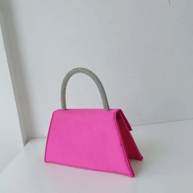 Women Rhinestone Bow Satin Handbags Elegant Boutique Crystal Top Handle Evening Clutch Purses Chain Crossbody Bags Wedding Party