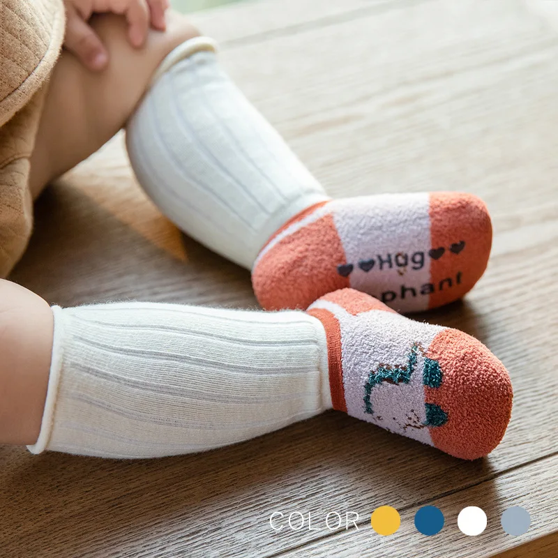 Kids Socks Double Needle Mid High Tube Infant and Toddler Walking Floor Socks Coral Fleece Two Piece Socks Set Knee High Socks