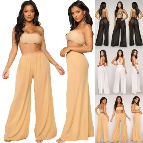 

Women Mesh Sheer Beach Pants Summer Bikini Cover Ups See Through Loose Sexy Pants Swimwear Smock Plus Size S-2XL