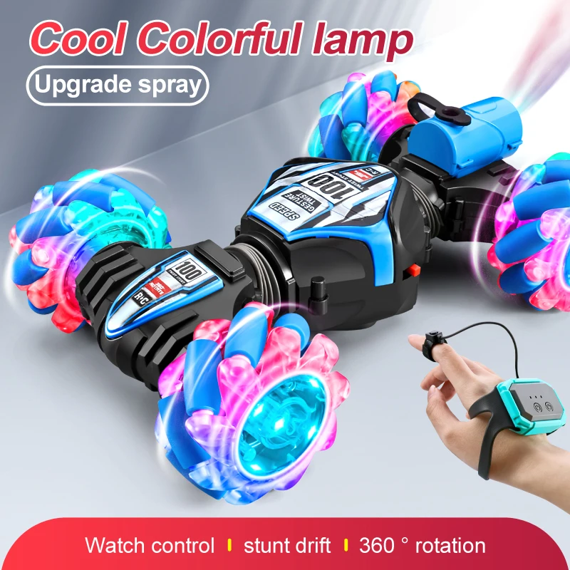 2024 New RC Remote Control Car Watch Hand Gestures 360° Rotating Off-Road Climbing Stunt Exhaust Blowtorch Music Boy Toy Gift