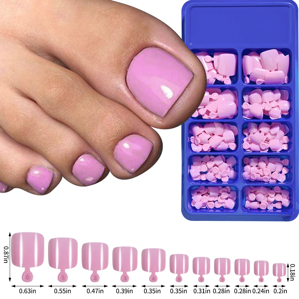 100pcs Rose Red Fake Toe Nails Short Square Press on ToeNails Set Glossy Solid Color False Nails Feet Tips Full Cover Toe Nails