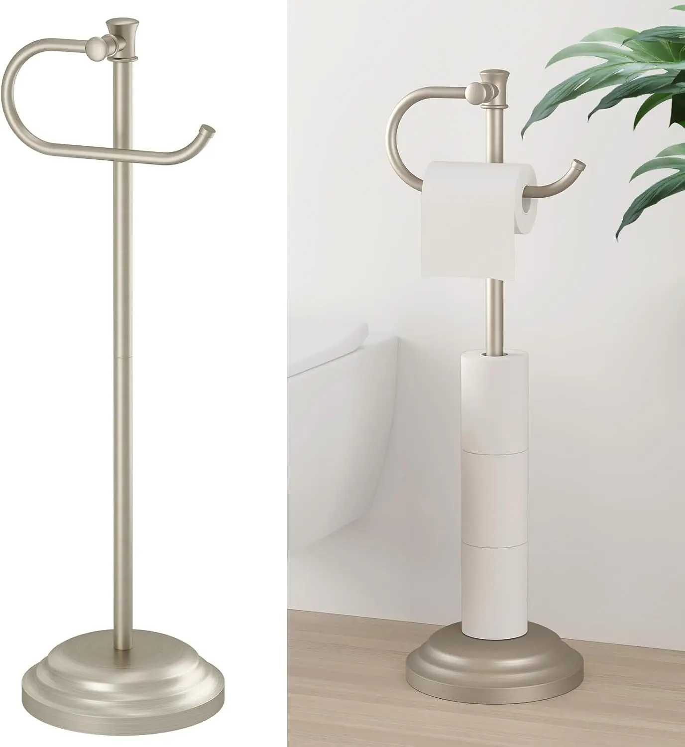 

25" Toilet Paper Holder Free Standing, Floor Bathroom Toilet Paper Tissue Roll Holder with Shelf Storage Stand for 4 Rol