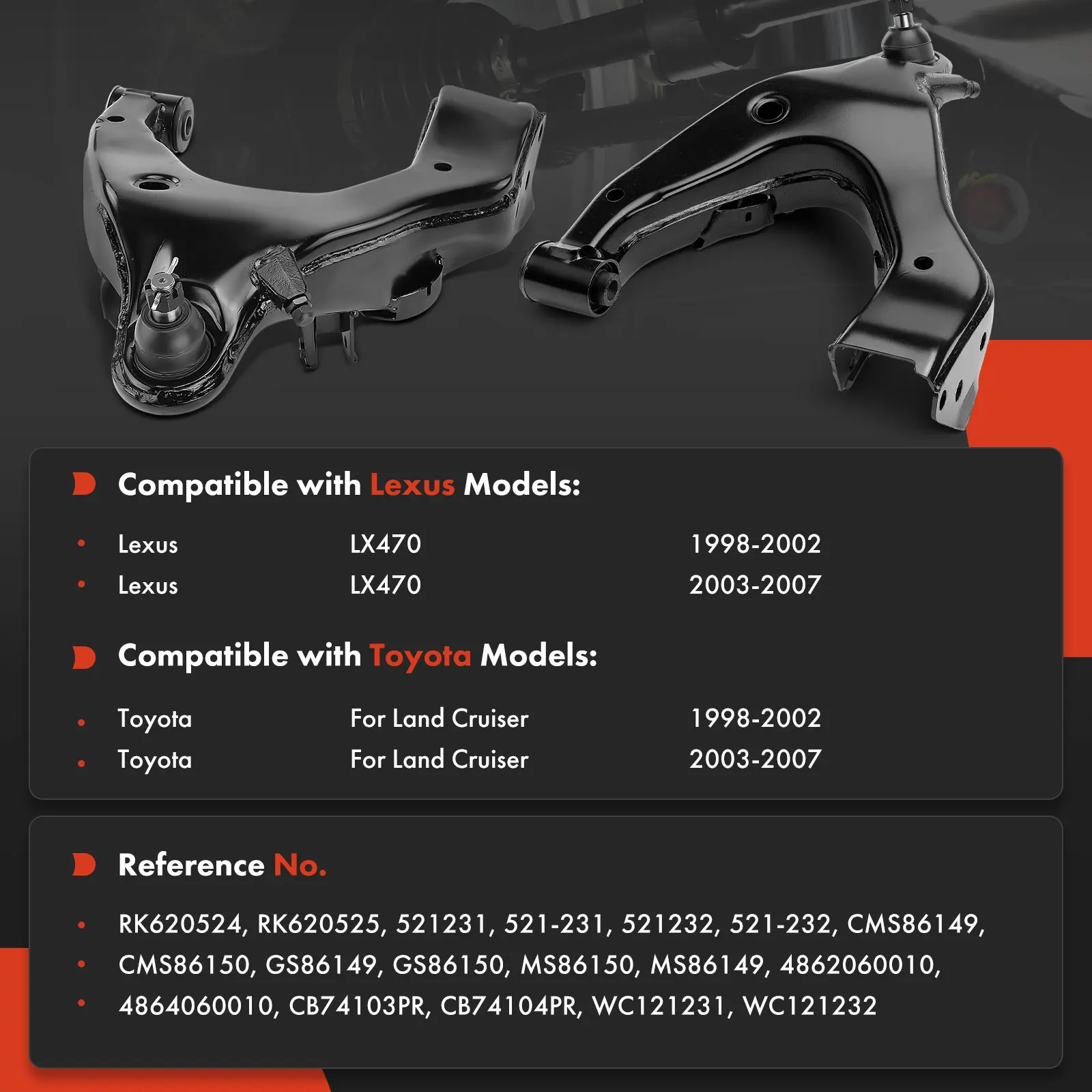 A-Premium 2x Front Lower Control Arm & Ball Joint Assembly for Toyota Land Cruiser 1998-2007 Lexus LX470 1998-2007