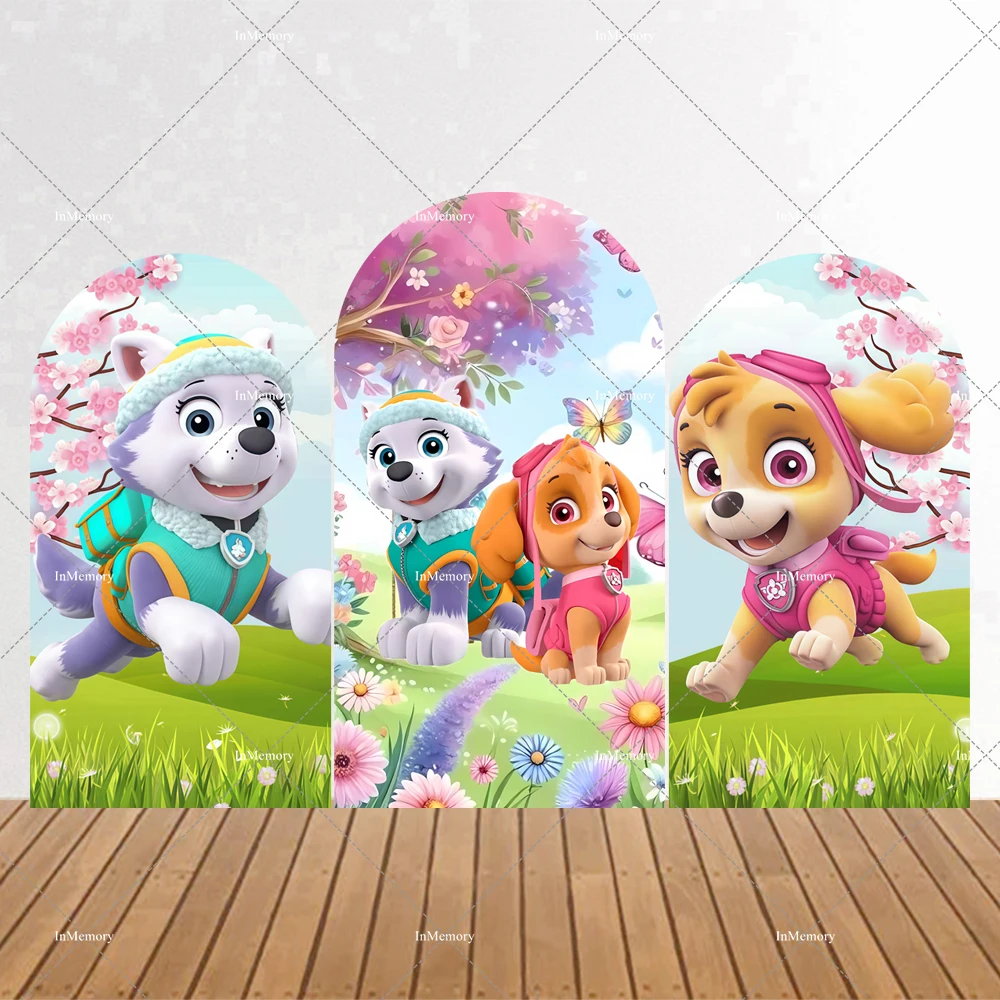 

2-sided Cartoon Dogs Skye Everst Arch Backdrop Cover For Girls Paw Partrol Theme Birthday Party Decoration Arched Background