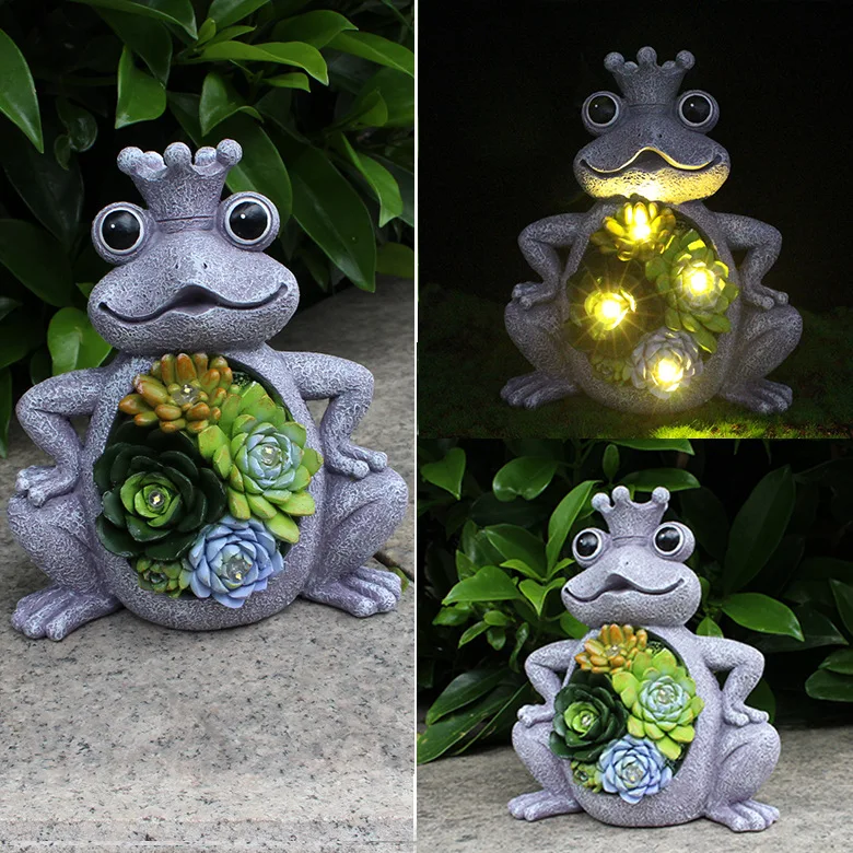 

‌Solar Powered Resin Frog Crown Statue - Glowing Garden Decor for Patio & Courtyar