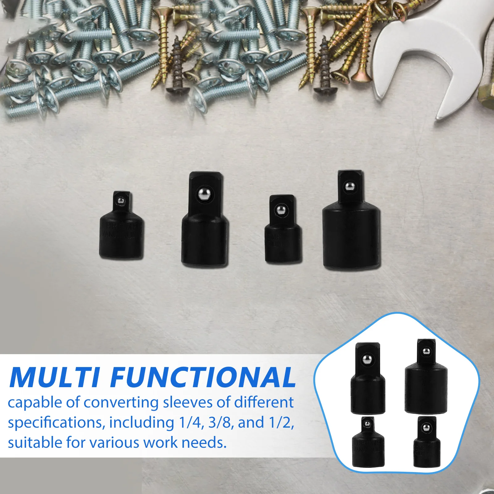 

4Pcs Variable Diameter Sleeve 1/4 3/8 1/2 Inch Conversion Swivel Impact Sockets Black Drive Socket Tool Set Mechanics