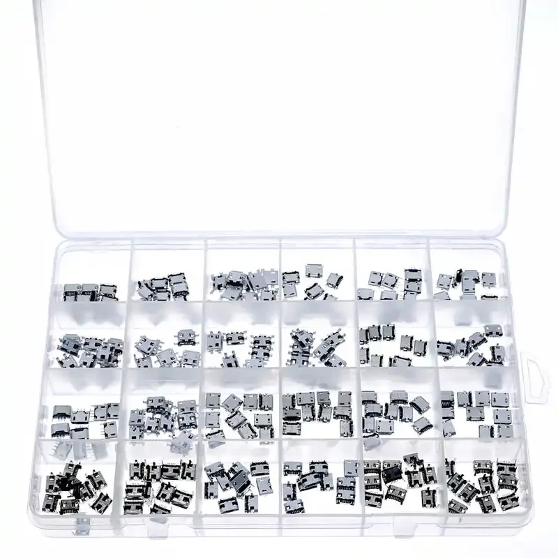 240Pcs 24 Models Micro USB Connector Socket Jack MP3/4/5 Moblie Phone And Mobile Power Ban Assorted Kit  SMD DIP Socket Set