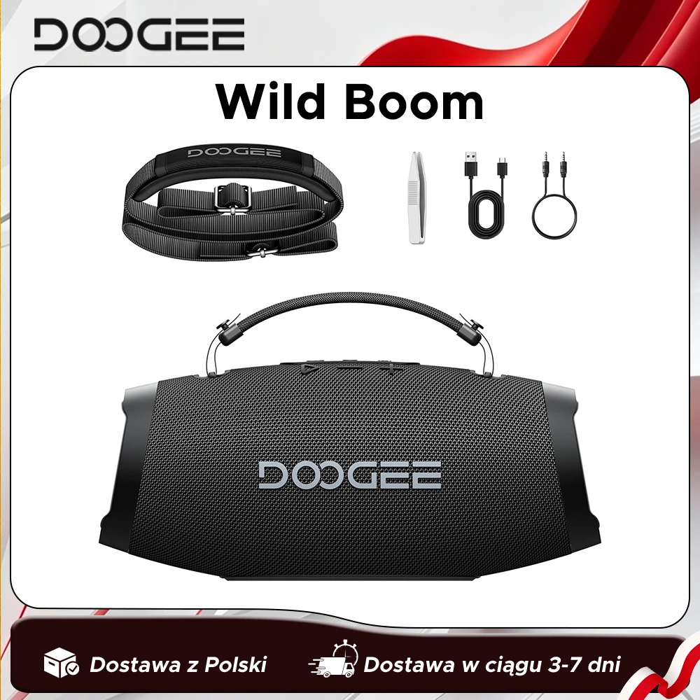 Enceinte Bluetooth portable DOOGEE Wild Boom 100W RMS, Boombox étanche IP55, enceinte musicale d'extérieur avec lumière colorée