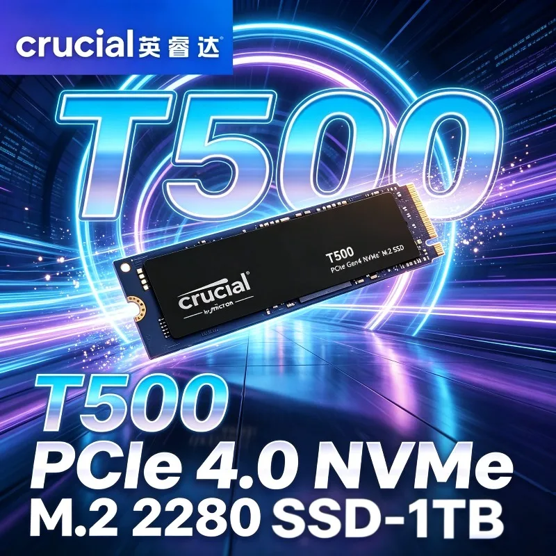 Crucial T500 PCIe Gen4 NVMe SSD,TLC NAND, 1TB 2TB Up to 7300MB/s,for Creatives and Gamers Laptop Desktop (PC) Compatible