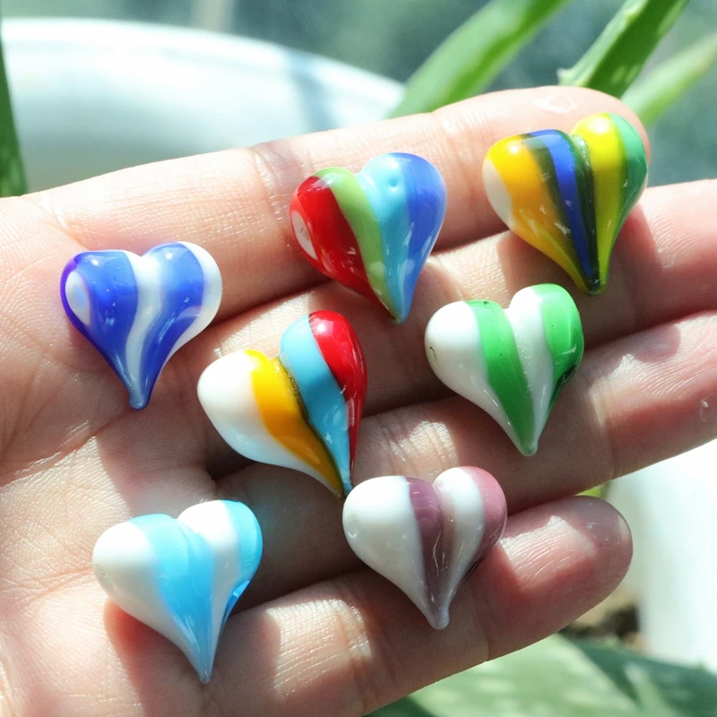 

10pcs 18x16mm Heart Shape Lampwork Glass Stripe Beads for DIY Crafts Jewelry Making Findings