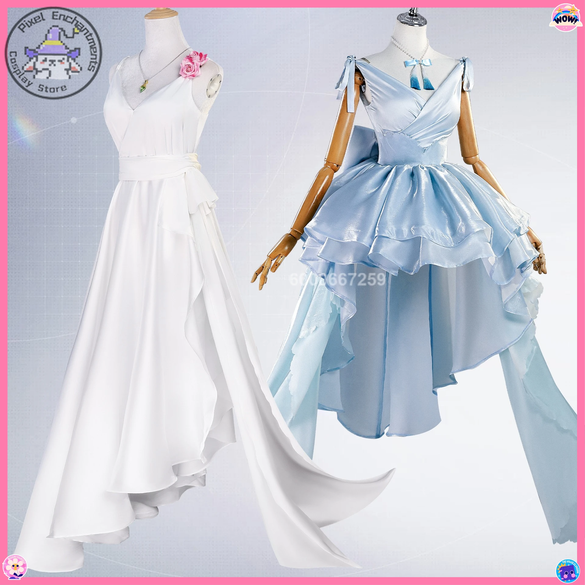 

Re:ZERO Cosplay Costume Anime Rem/Emilia Role Playing Clothes Fashion Evening Blue White Dress for Women Comic Con Party Suits
