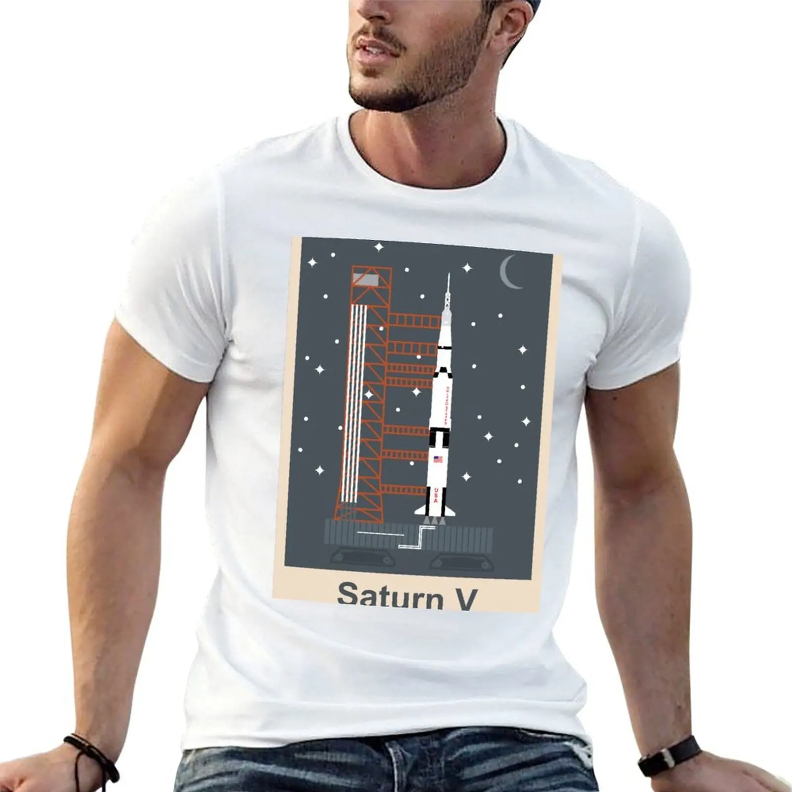 

Saturn V (Night) T-Shirt t shirt man luxury black cotton t-shirt plain for man package t shirts cotton 100% T-shirt