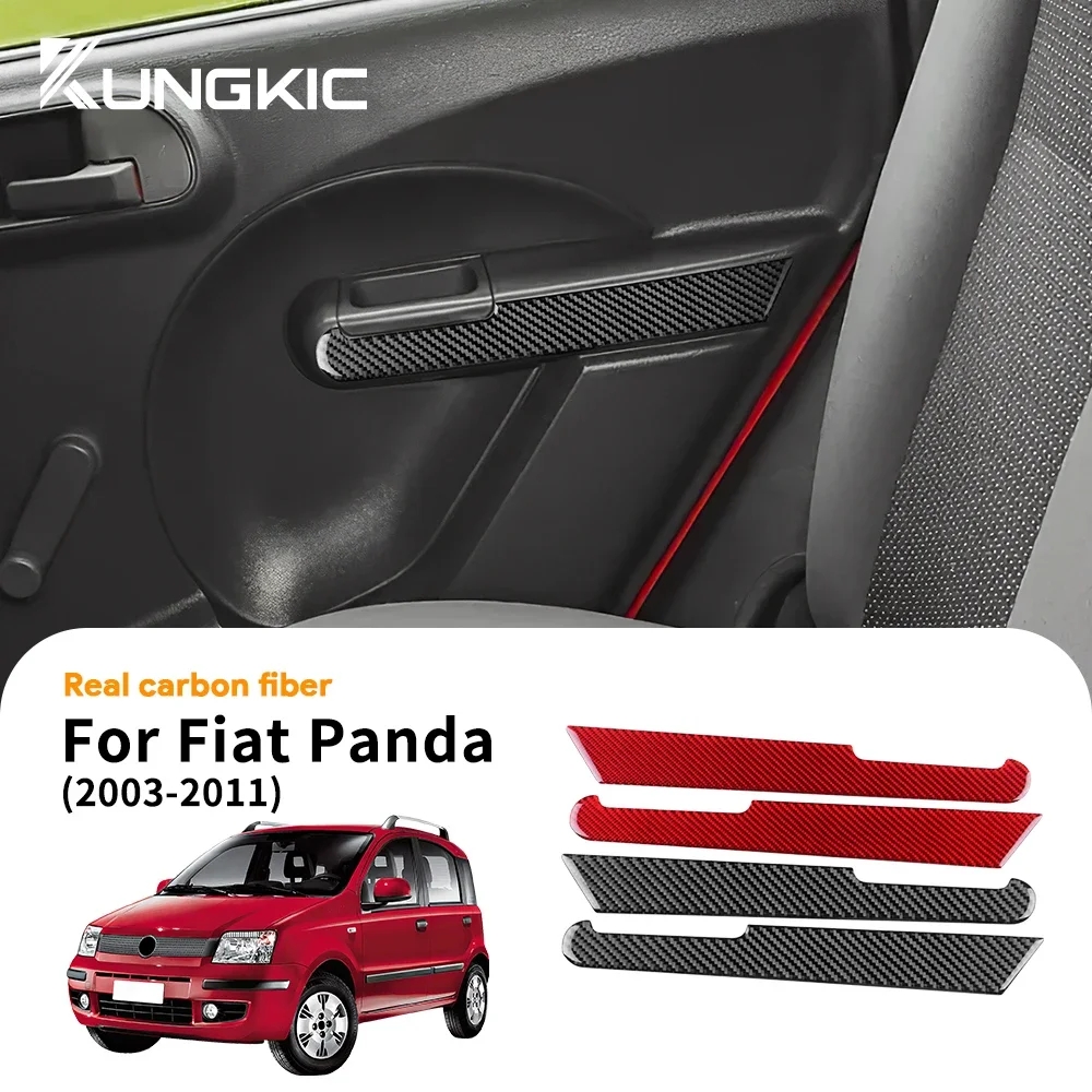 ألياف الكربون الناعمة الحقيقية لشركة فيات باندا 169 2003 2004 2005 2006 2007 2008 2009 2010 2011 مقبض الباب لوحة ملصق LHD RHD #3