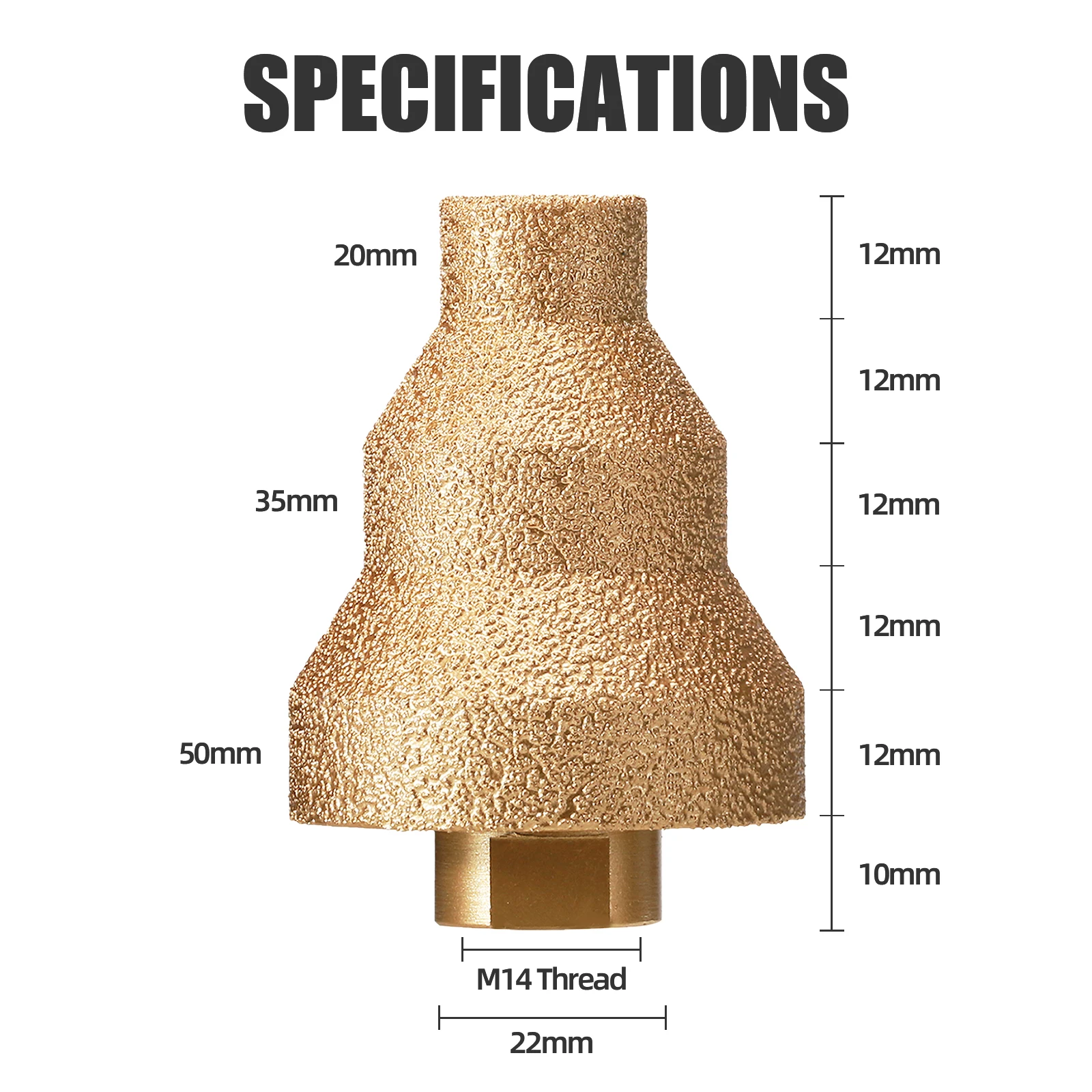 20-35-50mm Diamond Step Chamfer Drill Bit Angle Grinder Hole Saw M14 Thread For Enlarge Marble Tile Masonry Concrete Porcelain