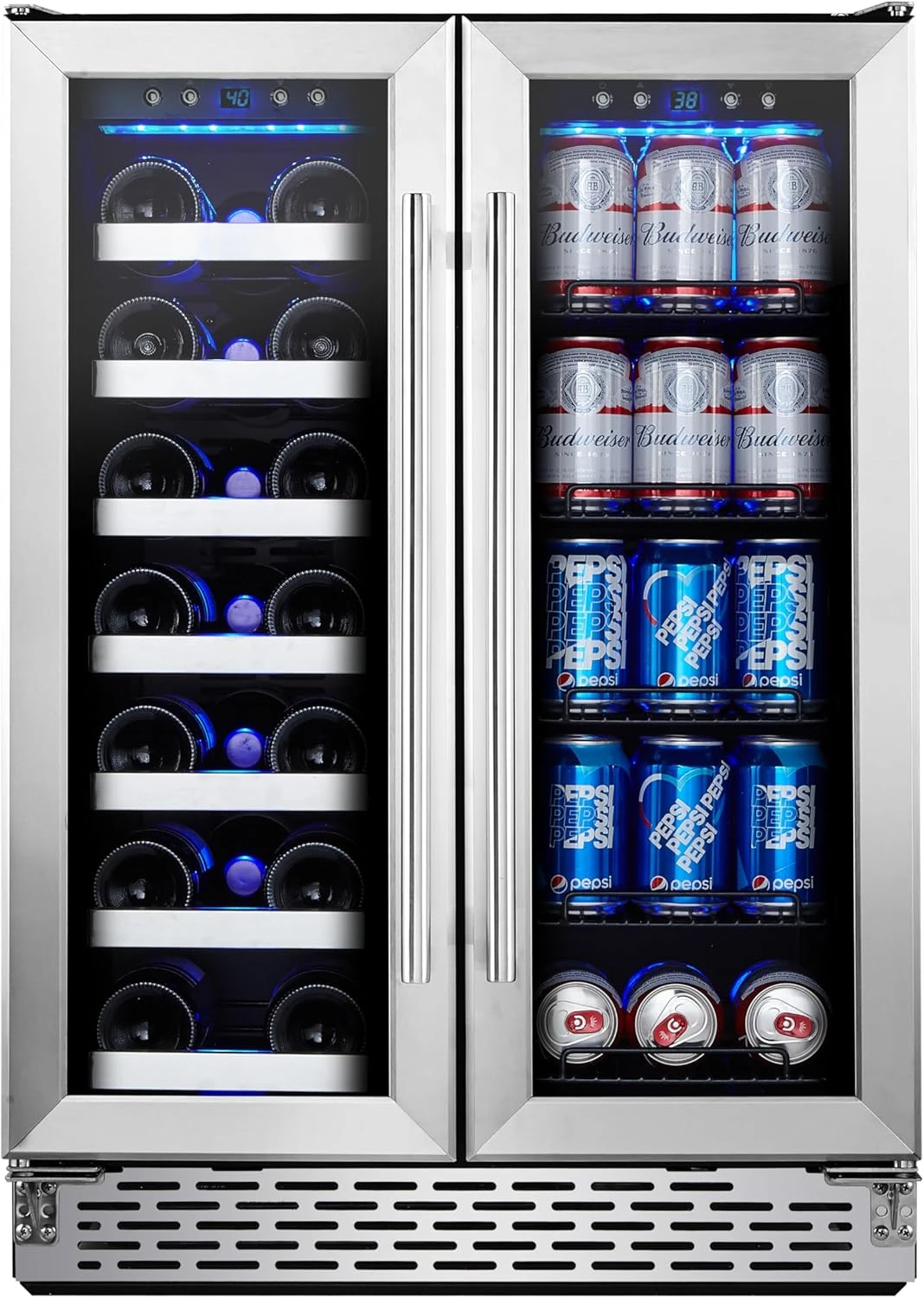 

Wine and Beverage Refrigerator, 24’’ Wine Cooler- 20 Bottles&78 Cans, Built-in/Freestanding Dual Zone Wine Fridge with